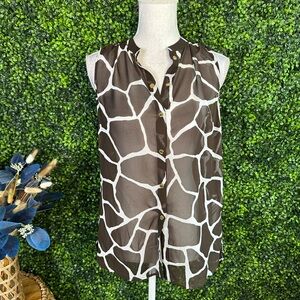 Nwt Michael Kors chocolate Brown and White‎ animal print Patterned Blouse